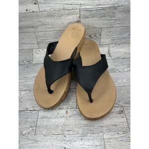 Crocs A-Leigh Leather Cork Wrap Wedge Sandals Black Women Sz 6 14933 Flip Flop